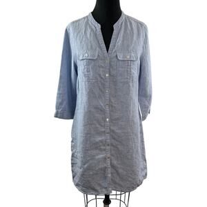 MALVIN Hamburg Germany I Love Linen Blue White Shirt Dress Striped Size Large L